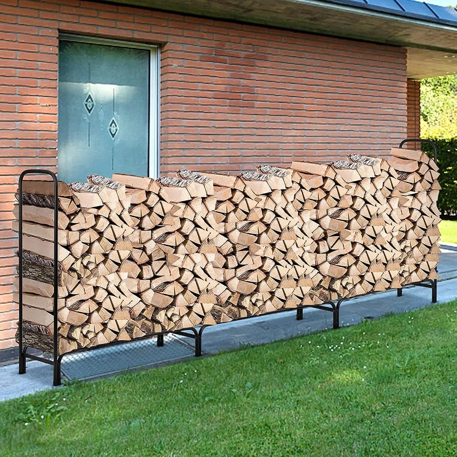 Heavy Duty Metal Wood Log Store, Outdoor Garden Firewood Log Rack, Stacking Storage Stand, 12ft Long