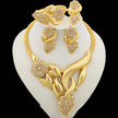 Luxury Flower Design Jewelry Set for Women, Gold Color Big Pendant Necklace and