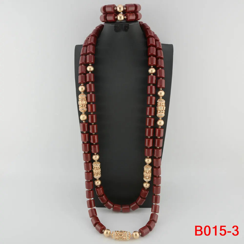 Nigerian Bridal Coral Jewellery Set | Crystal Pillar Beads | Necklace, Earrings & Bracelet
