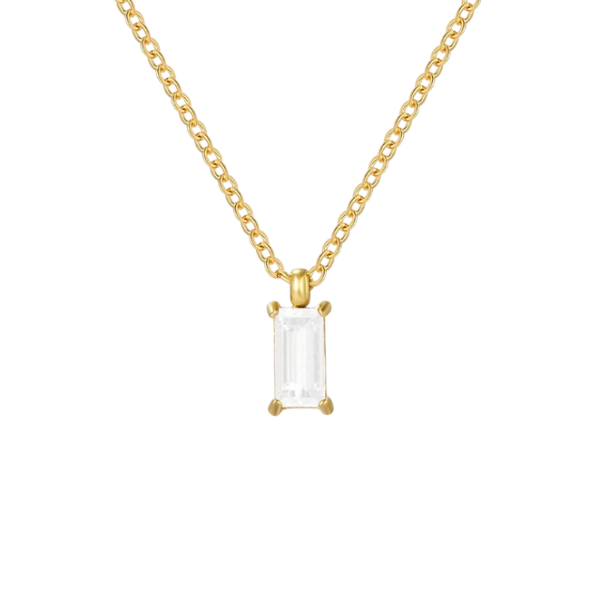 Elegant Rectangular Zirconia Pendant Necklace – Gold & Silver