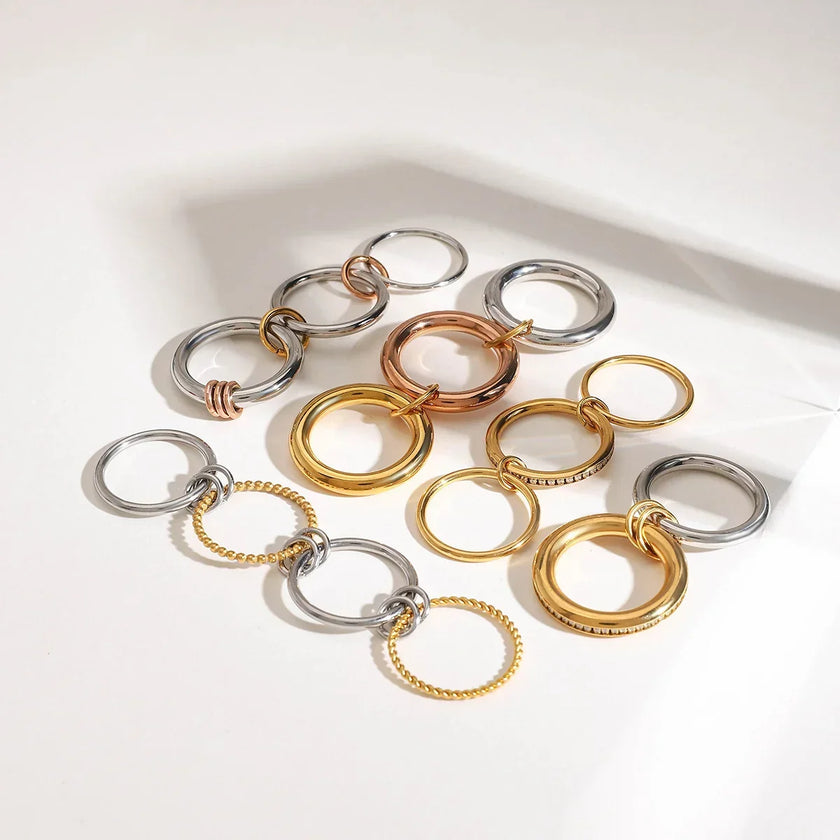 Gold Multi-Band Hoop & Zircon Stacked Ring