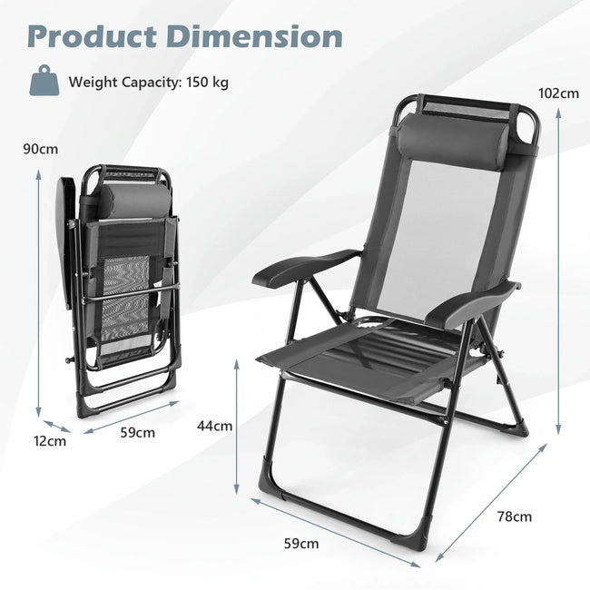 GOFLAME Patio Folding Chairs Set of 2, Outdoor Reclining Chairs w/ Wide Armrests & 7-Level Backrest