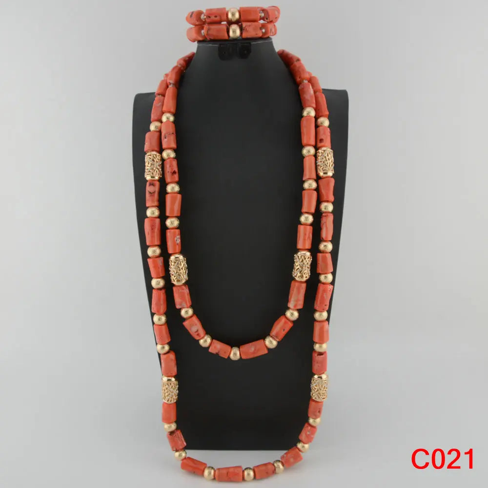 Nigerian Coral Jewellery Set | Necklace, Earrings & Bracelet | African Beads | Wedding