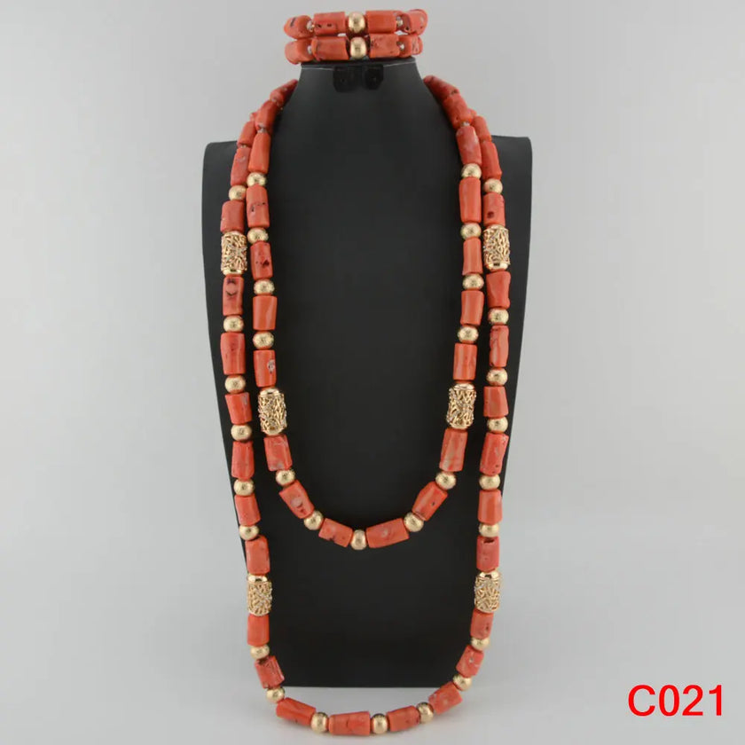 Nigerian Coral Jewellery Set | Necklace, Earrings & Bracelet | African Beads | Wedding