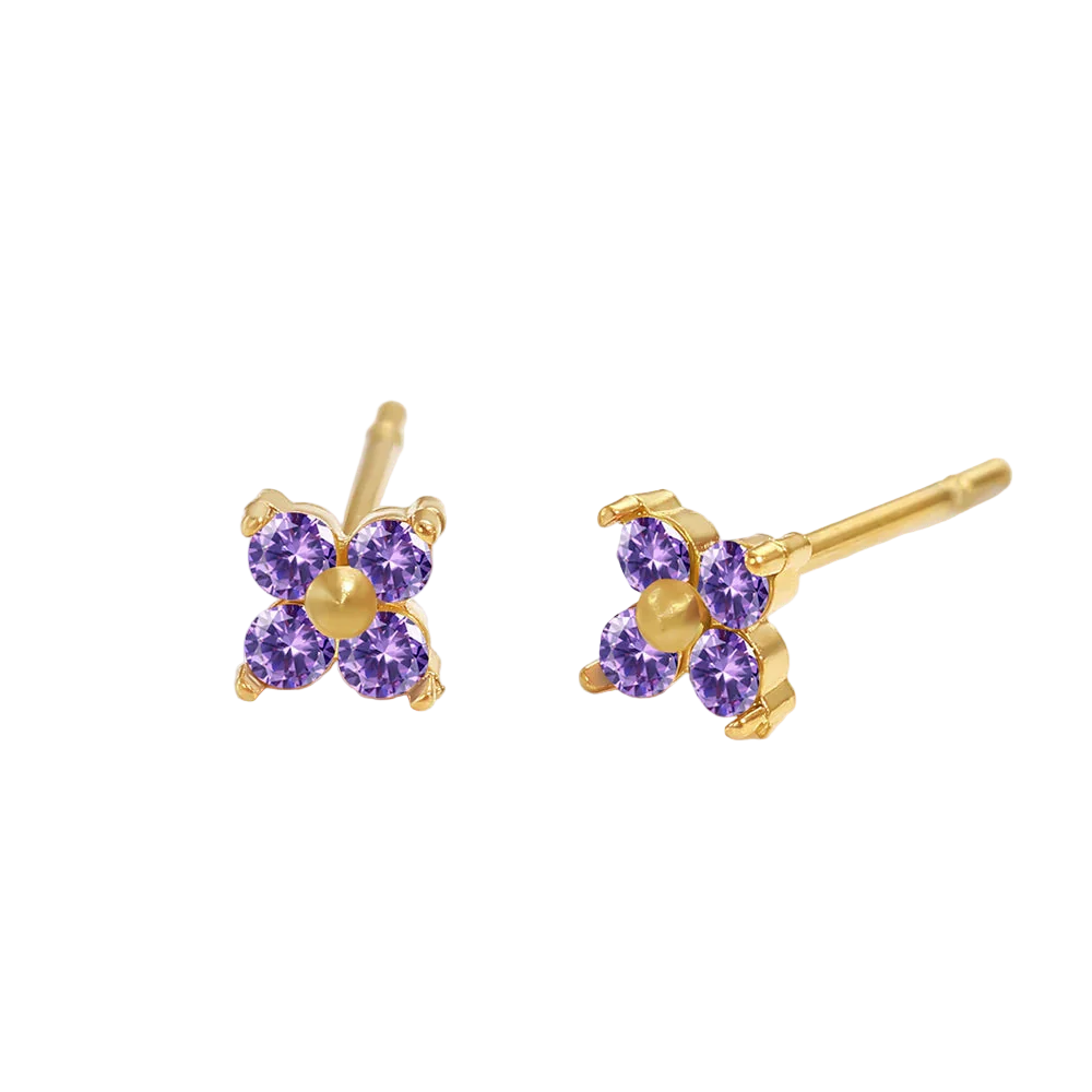 Birthstone Flower Stud Earrings