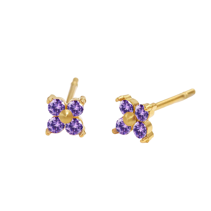 Birthstone Flower Stud Earrings