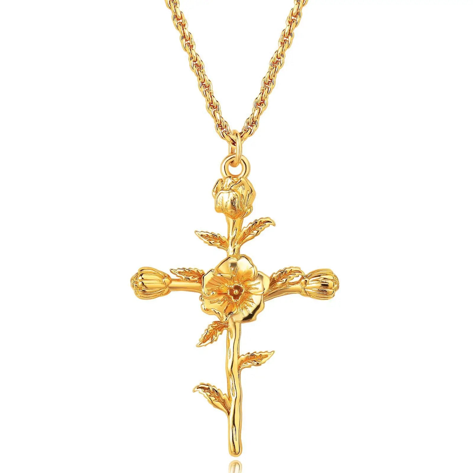 Birth Month Flower Cross Pendant