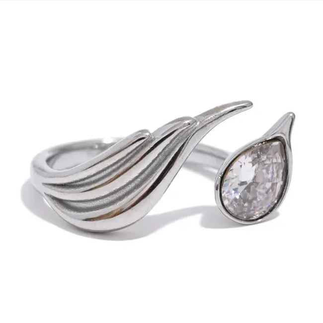 Anillo Envolvente con Joyas Tono Plata Leelia