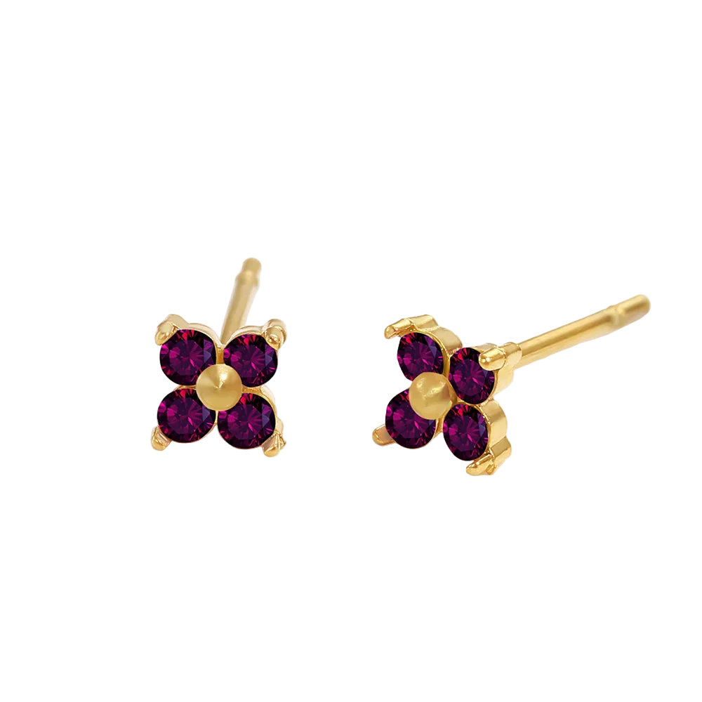 Birthstone Flower Stud Earrings