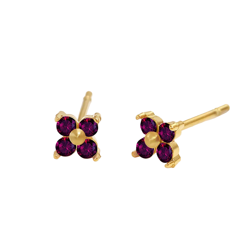 Birthstone Flower Stud Earrings
