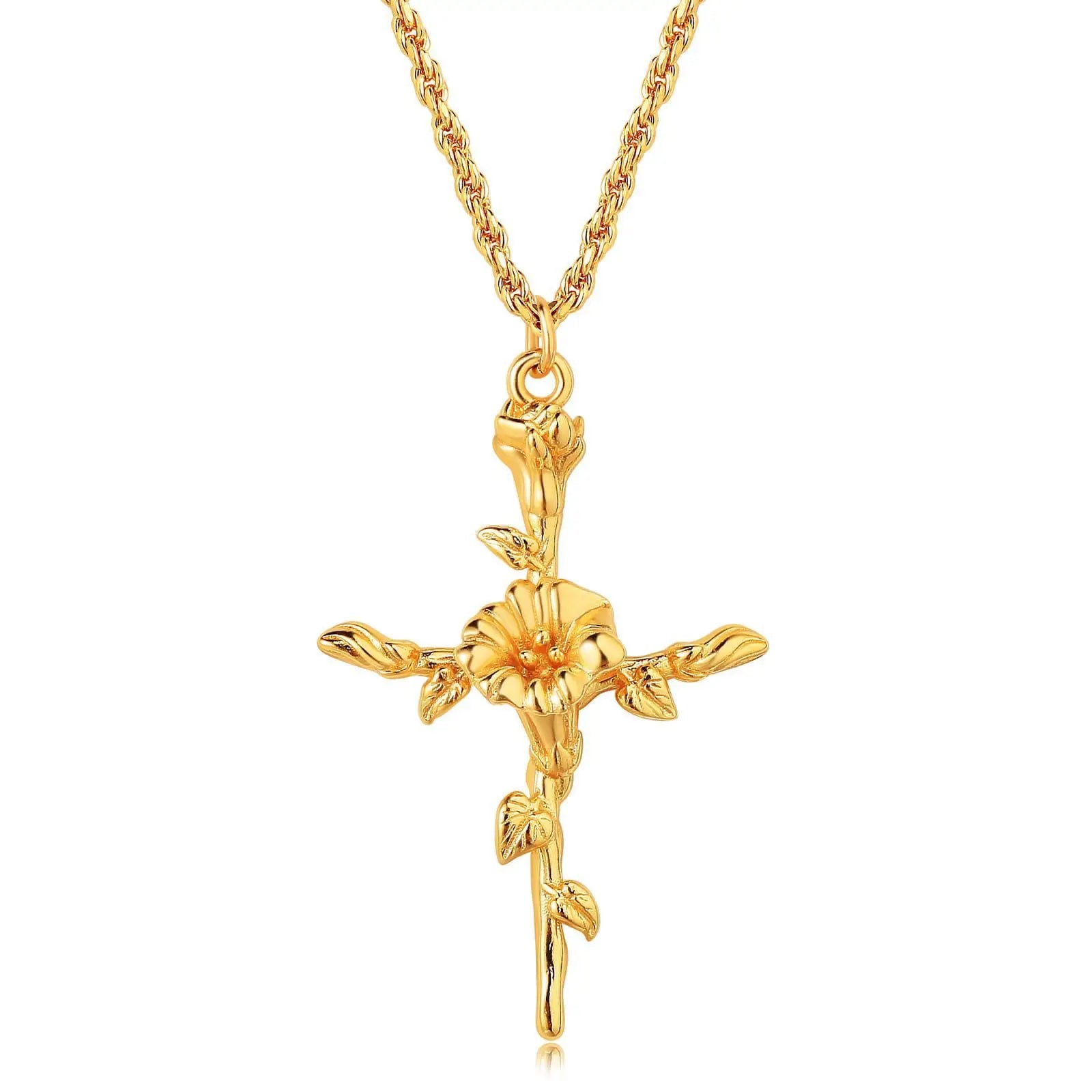 Birth Month Flower Cross Pendant