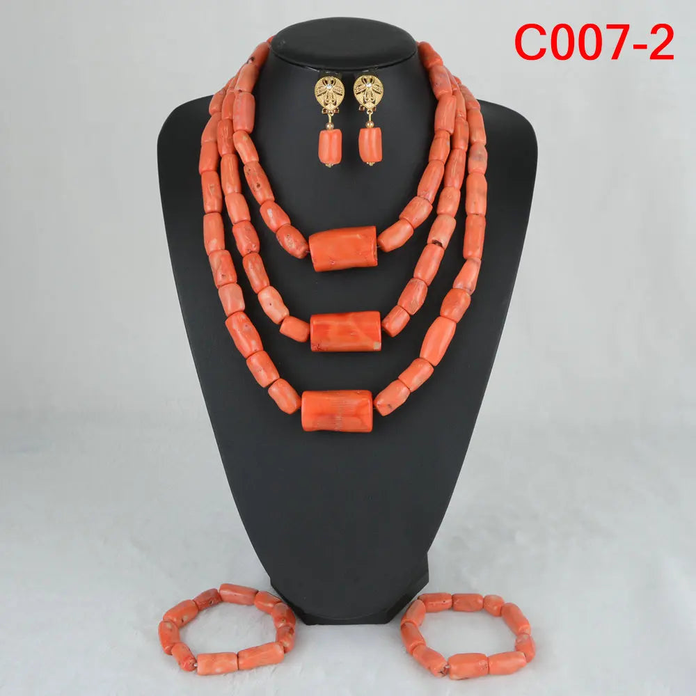 Nigerian Coral Jewellery Set | Necklace, Earrings & Bracelet | African Beads | Wedding