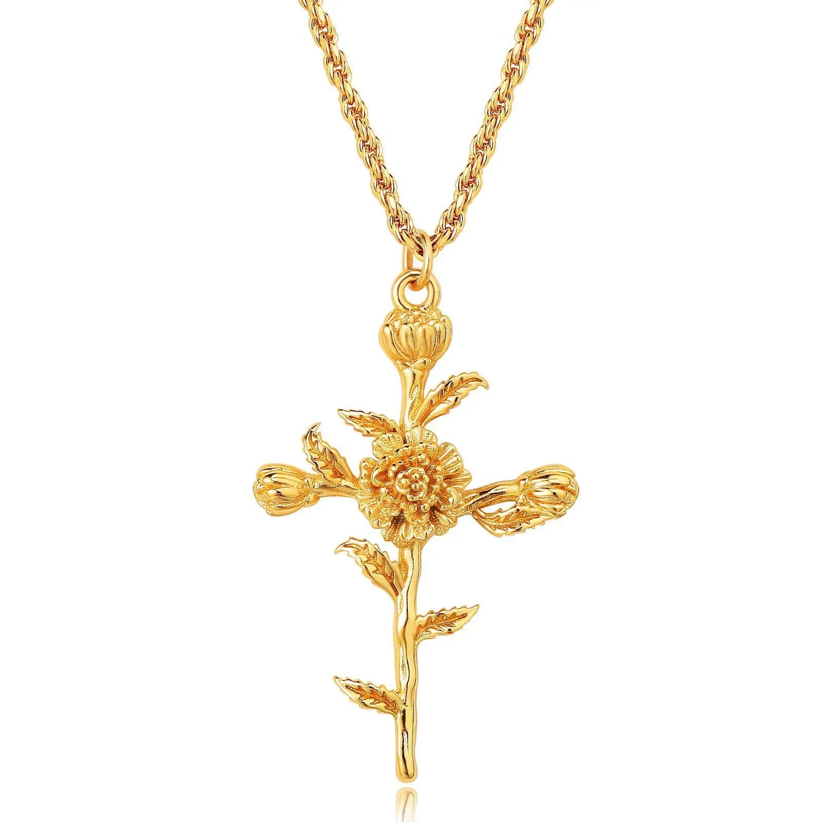 Birth Month Flower Cross Pendant