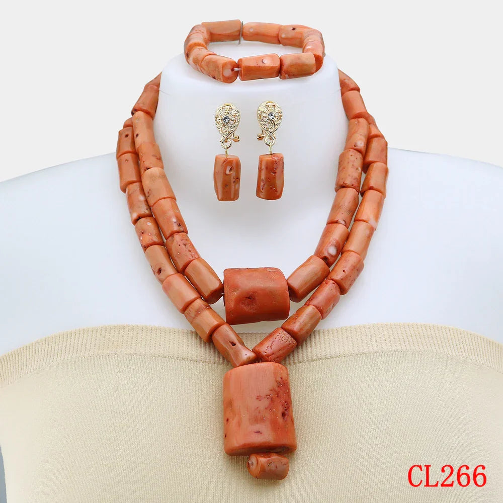 Nigerian Coral Jewellery Set | Necklace, Earrings & Bracelet | African Beads | Wedding
