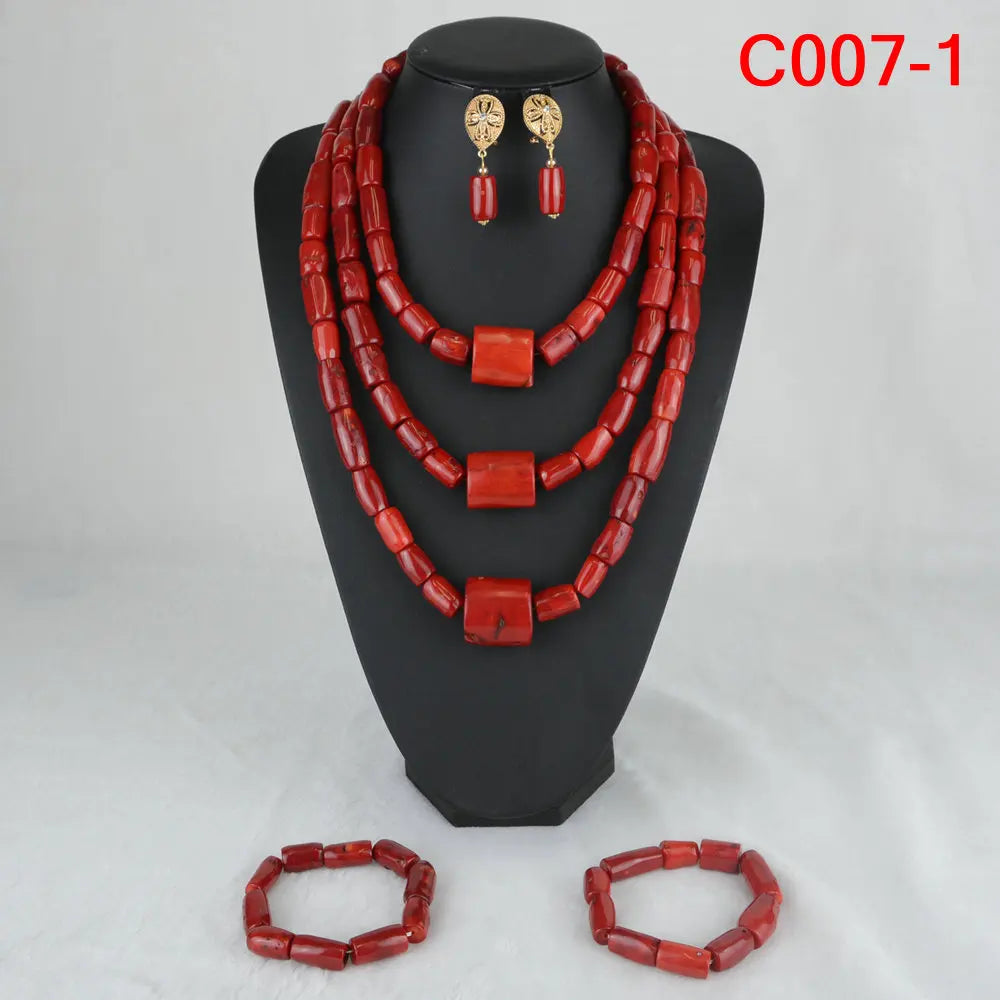 Nigerian Coral Jewellery Set | Necklace, Earrings & Bracelet | African Beads | Wedding