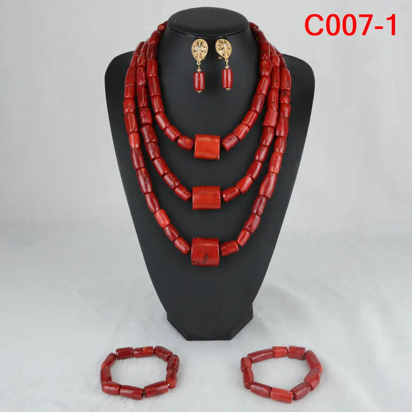 Nigerian Coral Jewellery Set | Necklace, Earrings & Bracelet | African Beads | Wedding