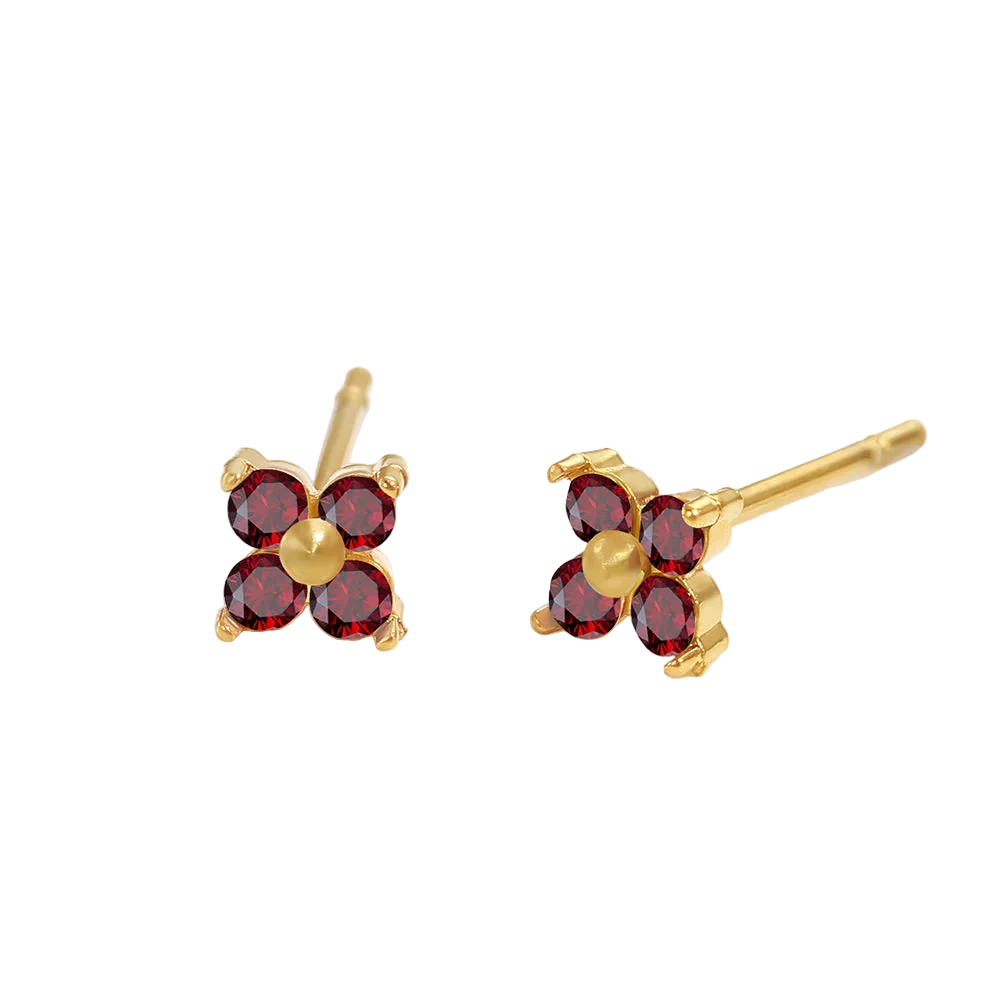 Birthstone Flower Stud Earrings