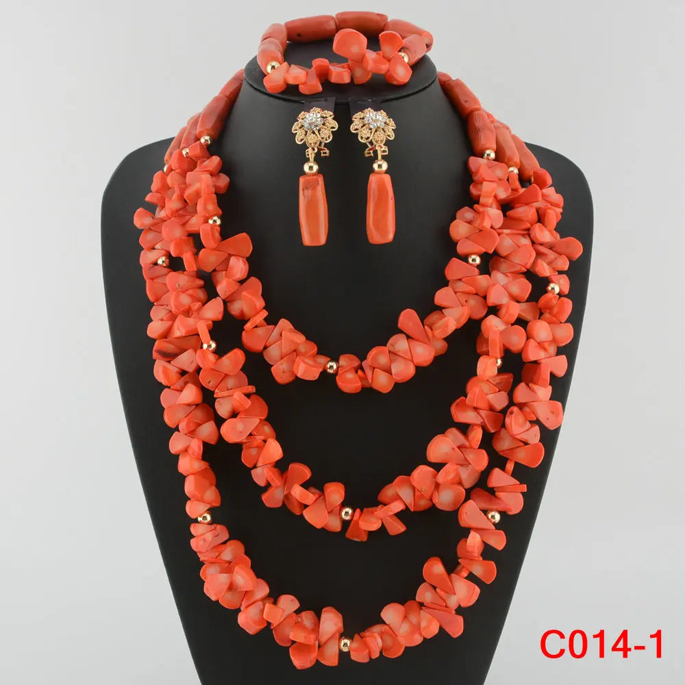 Nigerian Coral Jewellery Set | Necklace, Earrings & Bracelet | African Beads | Wedding