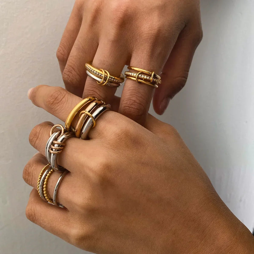 18K Elegant Gold&Bronze&Silver Stacked Rings