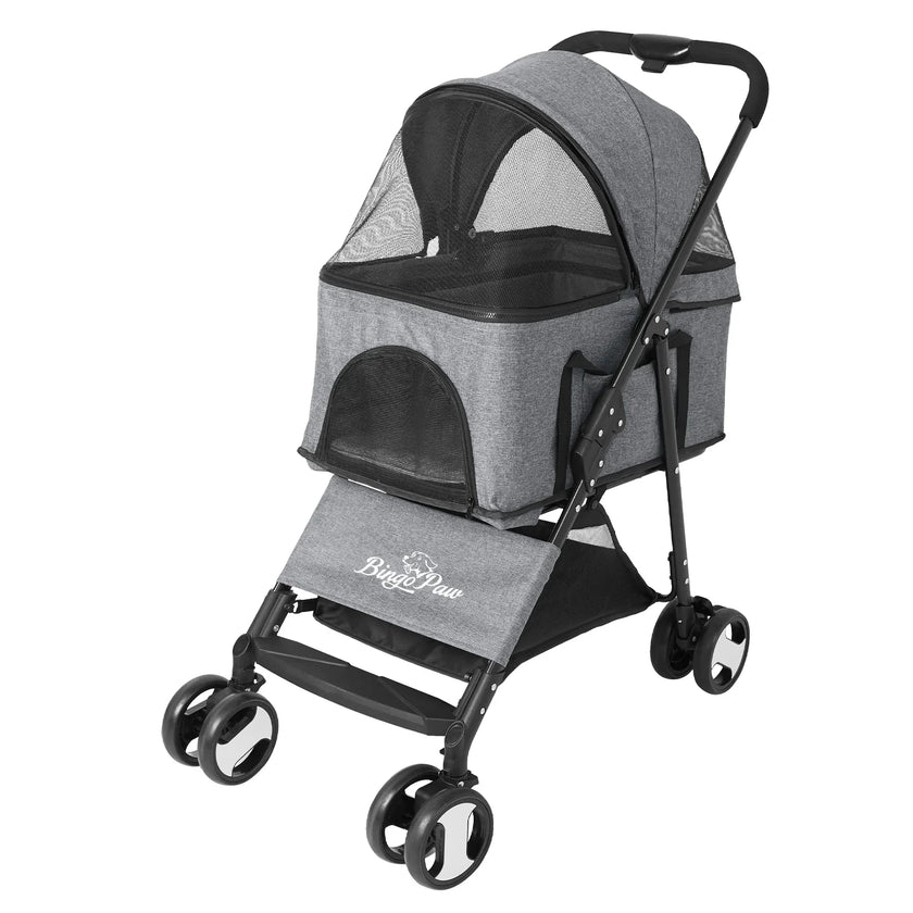 Large 4 Wheel Dog Carrier Trailer, Pram with Mesh Windows, Outdoor Portable Puppy Travel Walk Carrier, Load 30kg