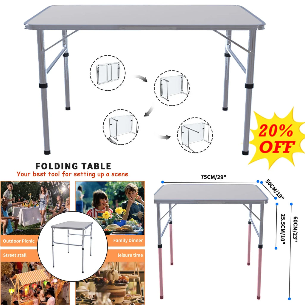 Mesa Plegable de Alta Resistencia, Mesa de Camping, Fiesta, Picnic, Comedor, Jardín, Mesa Plegable Portátil para Camping, Mesa de Altura Ajustable de 2.5 pies