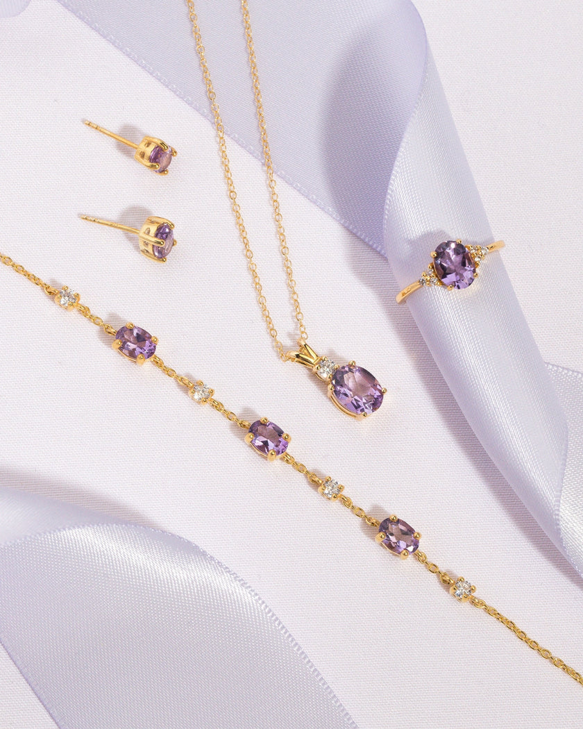 Komplettes Set - Amethystschmuckset in 18k Gold Vermeil
