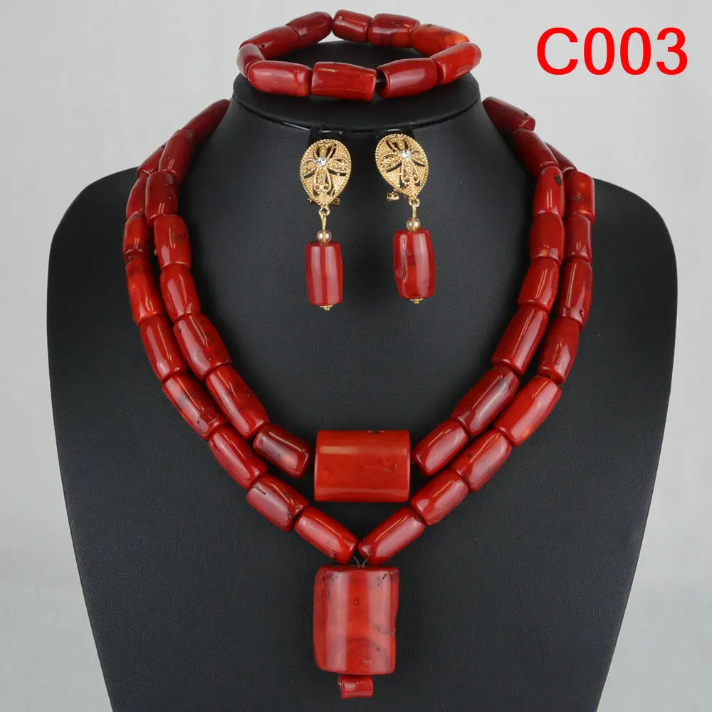 Nigerian Coral Jewellery Set | Necklace, Earrings & Bracelet | African Beads | Wedding