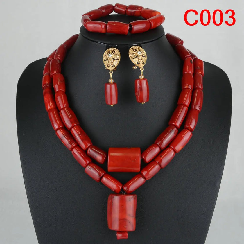 Nigerian Coral Jewellery Set | Necklace, Earrings & Bracelet | African Beads | Wedding