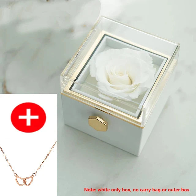 Regalo de San Valentín 2024 Personalizado para Mujer Collar de Acero con Doble Corazón Grabado con Nombre Caja de Rosa Eterna Anillo de Boda