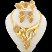 Luxury Flower Design Jewelry Set for Women, Gold Color Big Pendant Necklace and