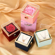 Regalo de San Valentín 2024 Personalizado para Mujer Collar de Acero con Doble Corazón Grabado con Nombre Caja de Rosa Eterna Anillo de Boda
