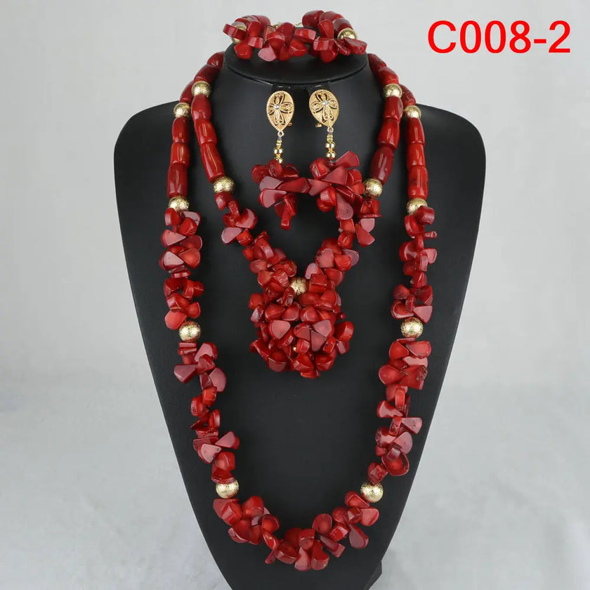 Nigerian Coral Jewellery Set | Necklace, Earrings & Bracelet | African Beads | Wedding