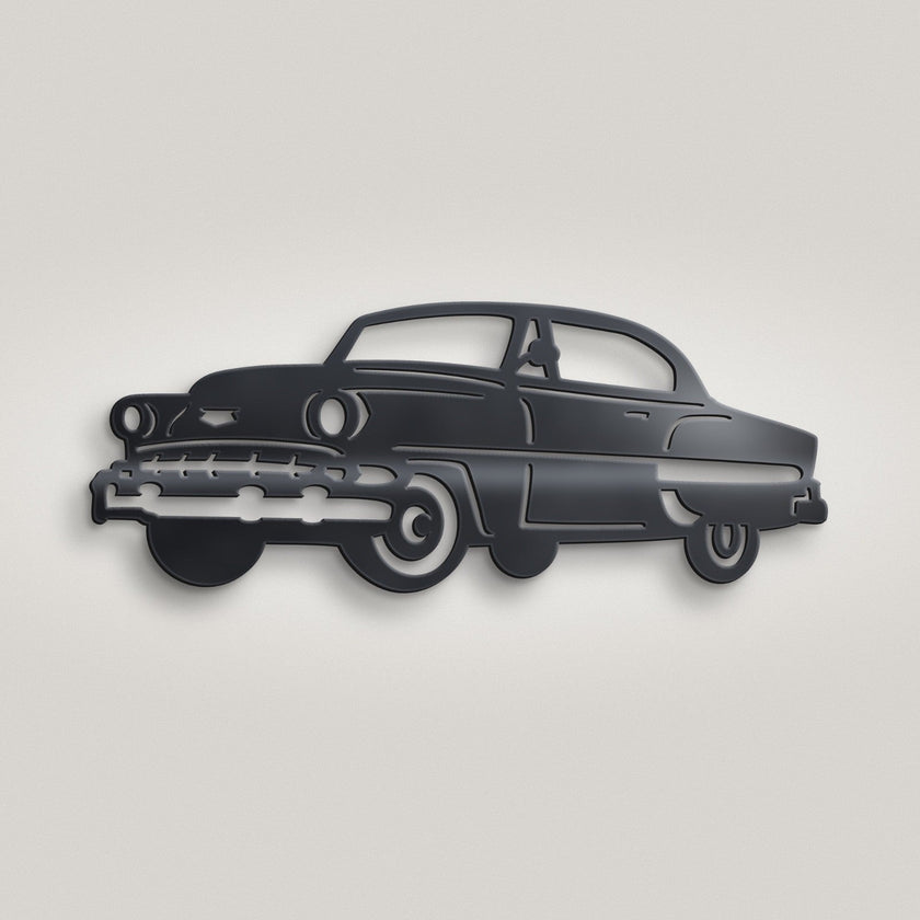 1950s Classic Car Metal Wall Art – 30cm | Gloss Black Steel