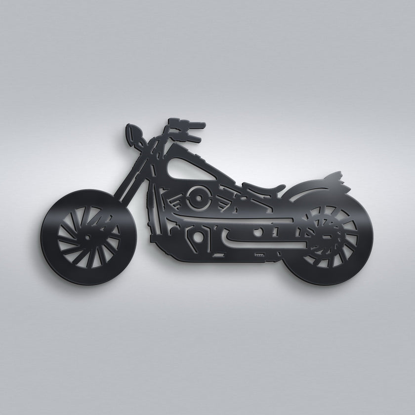 Classic Chopper Motorbike Metal Wall Art – 30cm | Gloss Black
