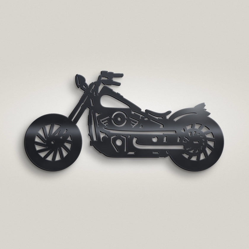 Classic Chopper Motorbike Metal Wall Art – 30cm | Gloss Black