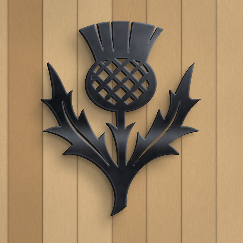 Scottish Thistle Metal Wall Art – 15cm | Gloss Black Steel
