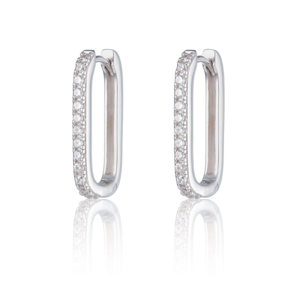 Oval Hoop Earrings with Clear Stones