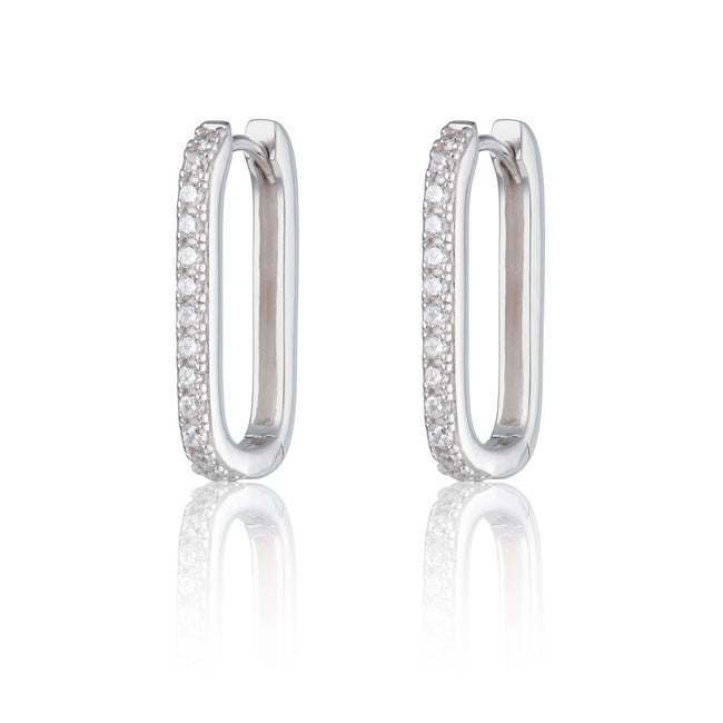 Oval Hoop Earrings with Clear Stones