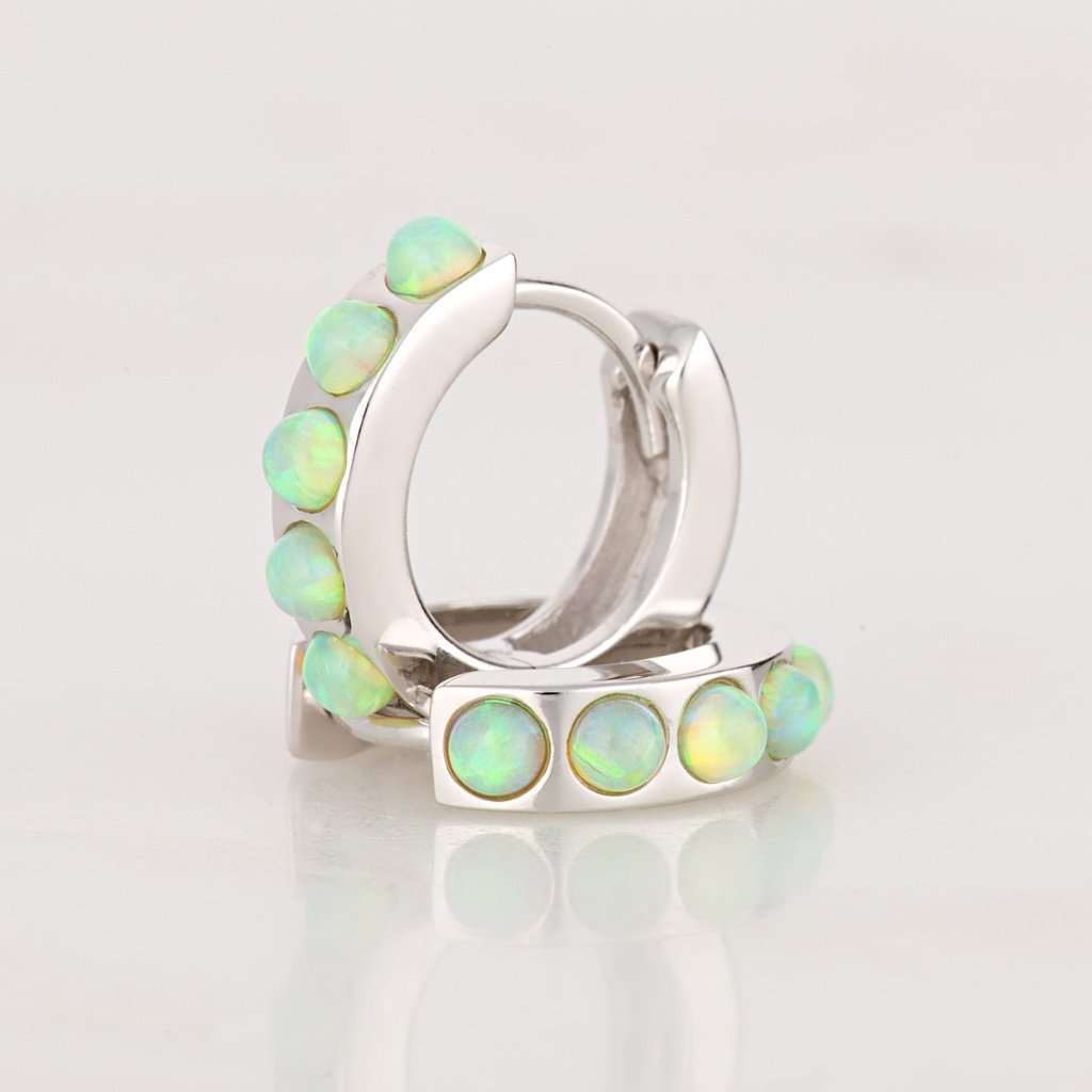 Lime Green Opal Huggie Earrings