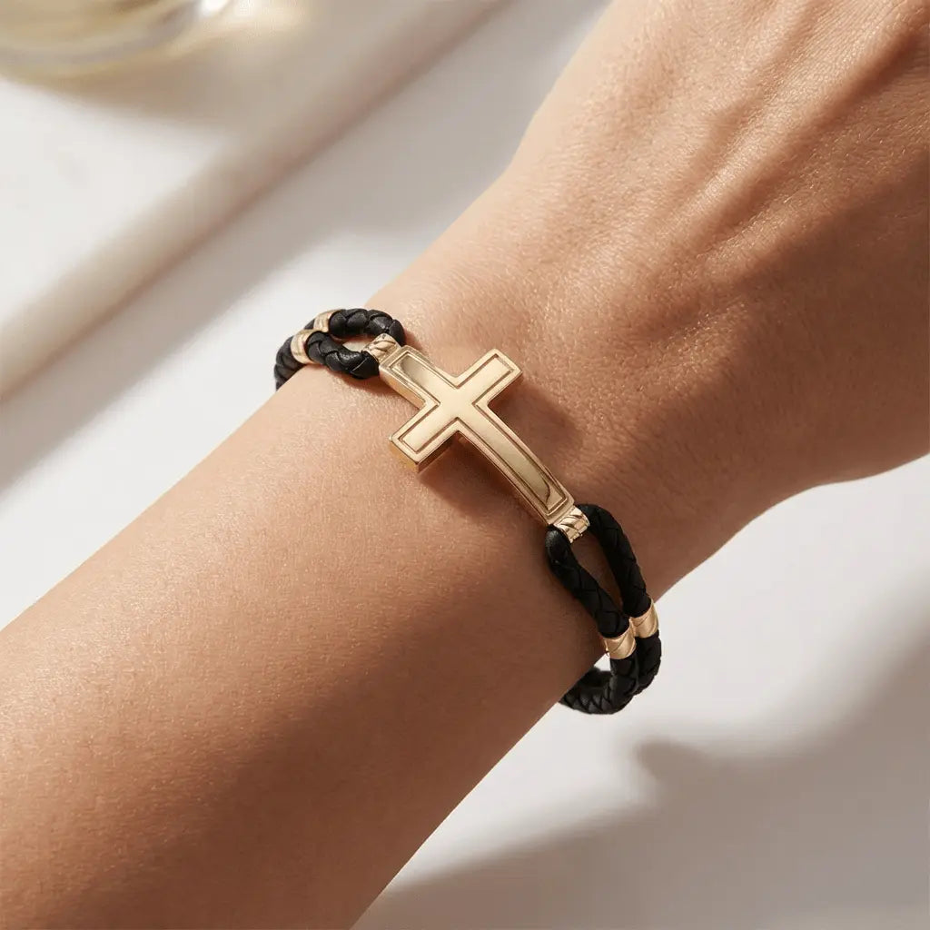 Sleek Cross Braided Gold Bracelet