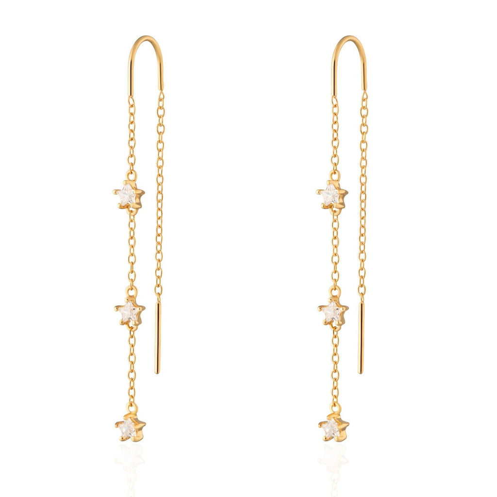 Gold Sparkling Star Threader Earrings
