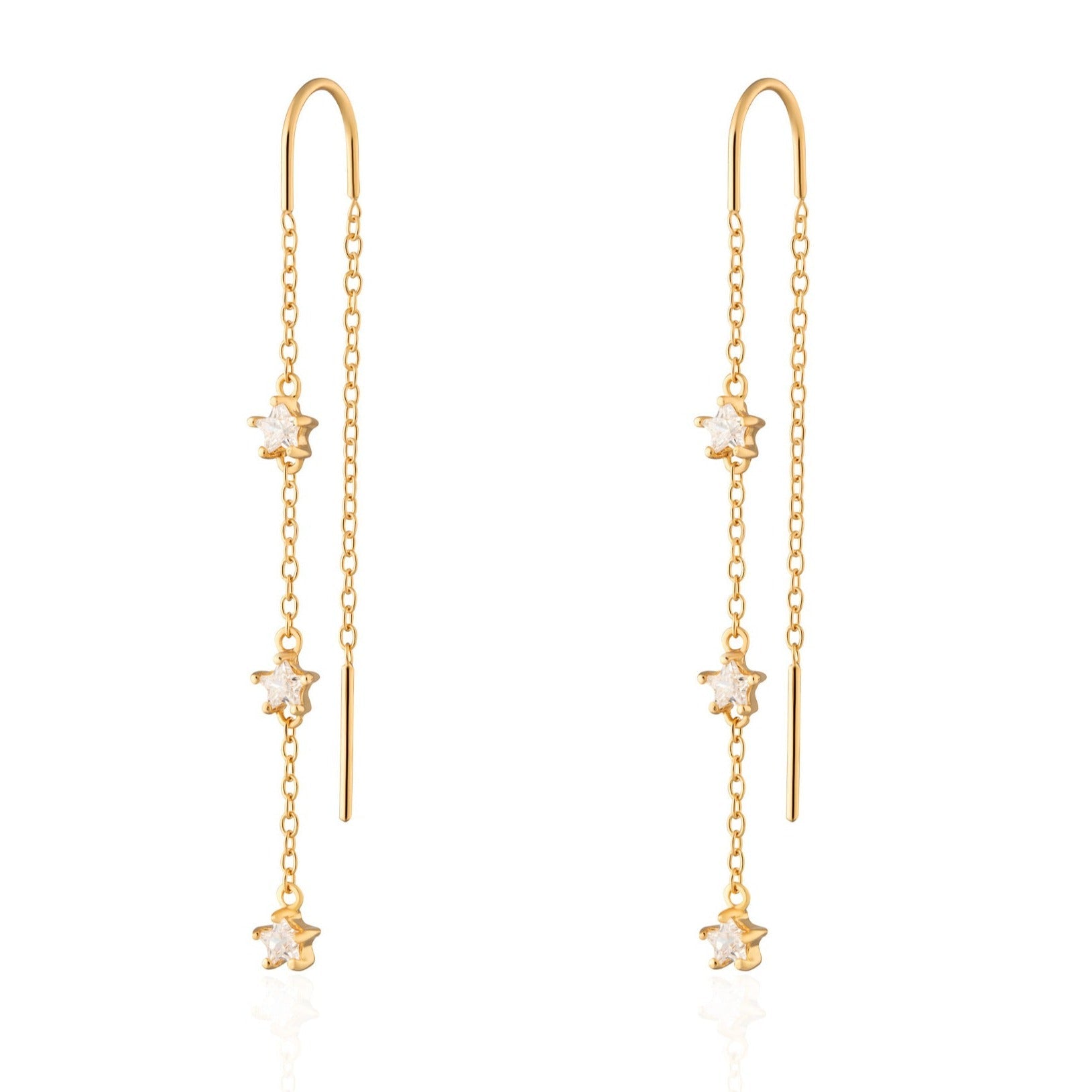 Gold Sparkling Star Threader Earrings