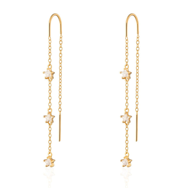 Gold Sparkling Star Threader Earrings
