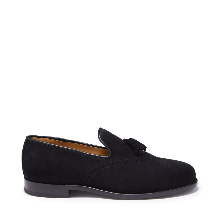 Black Suede Tasselled Brogues, Welted Leather Sole