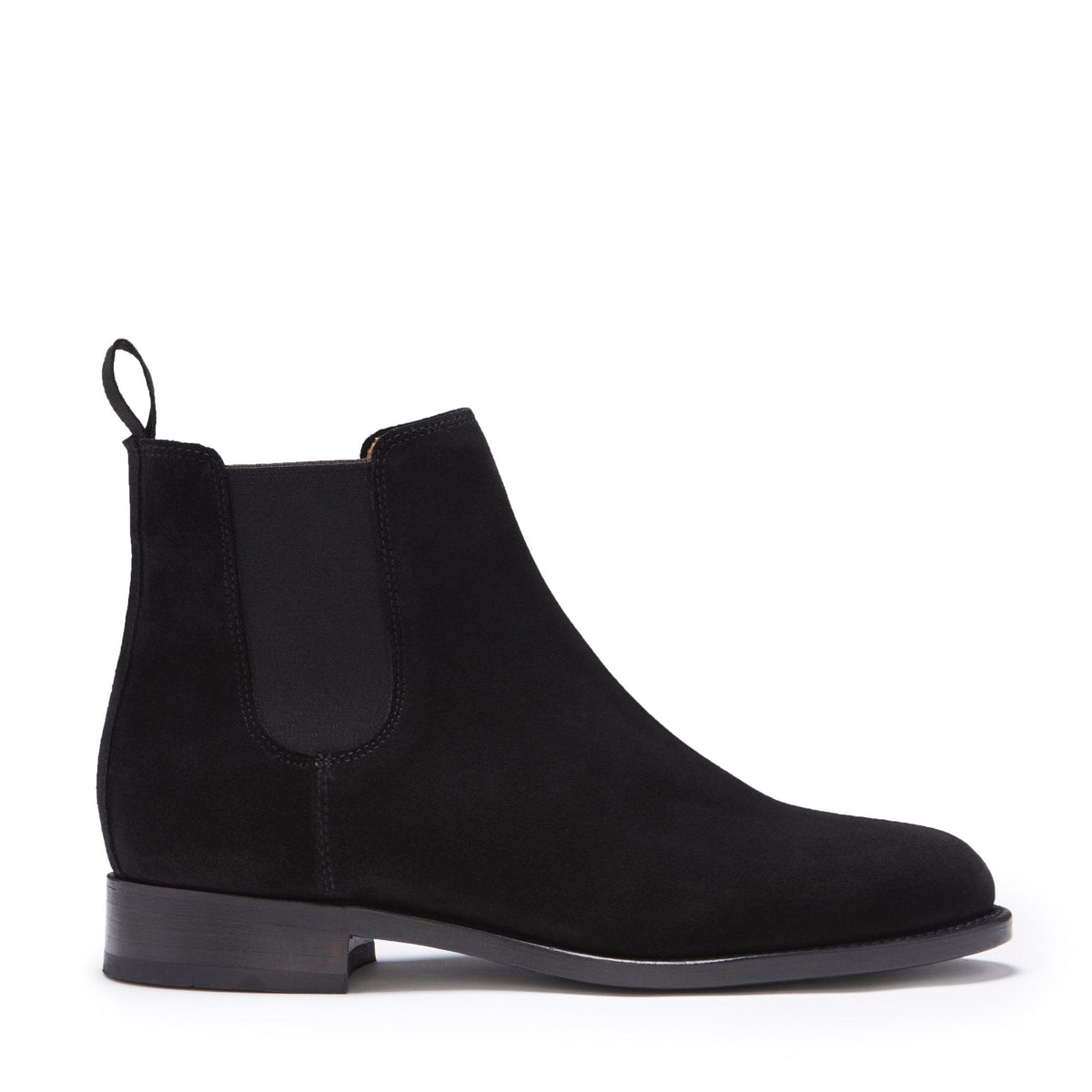 Women's Black Suede Chelsea Boots, Welted Leather Sole