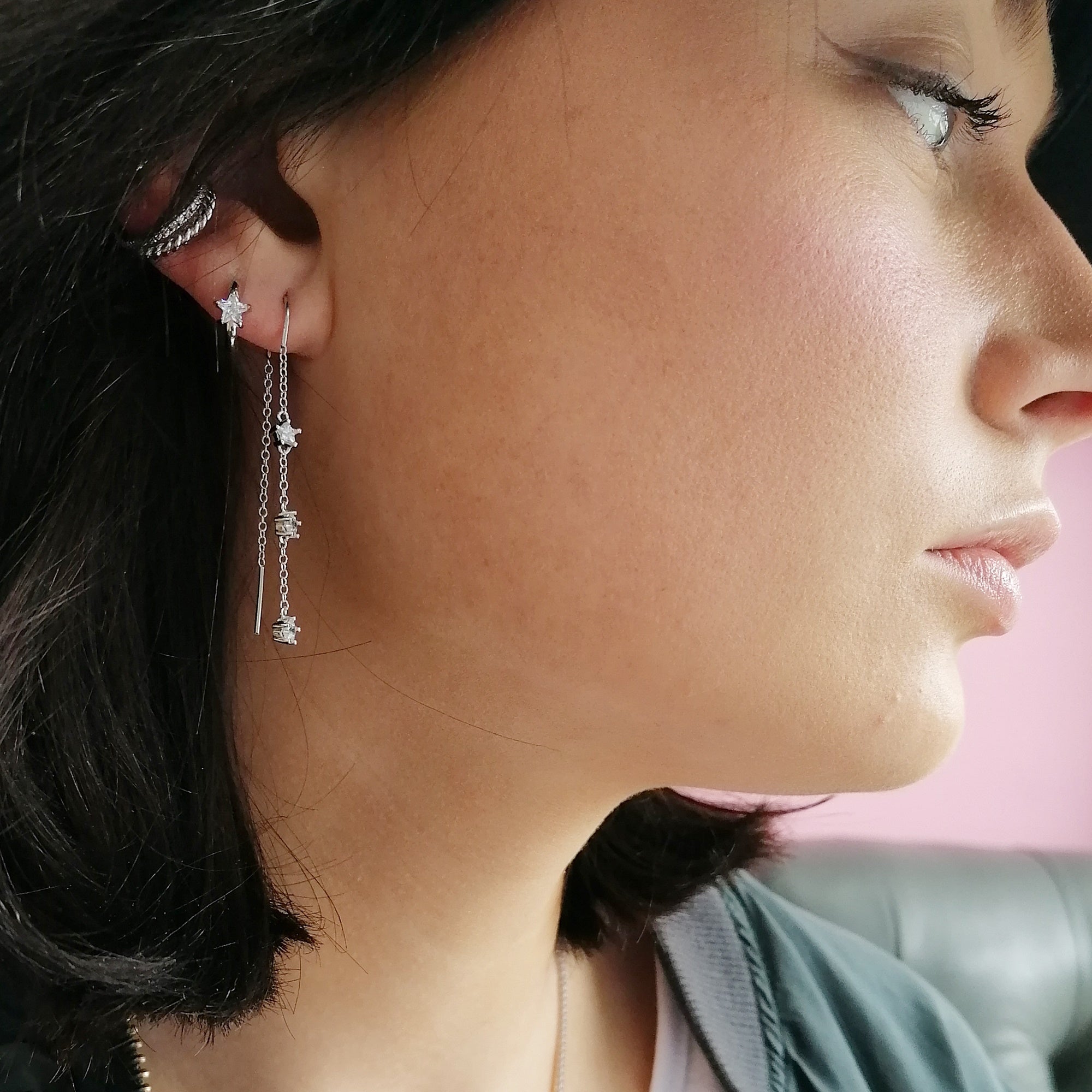 Gold Sparkling Star Threader Earrings
