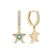 Gold Detail Earrings – Star Charm Hoop with Turquoise Detail – 14ct Gold