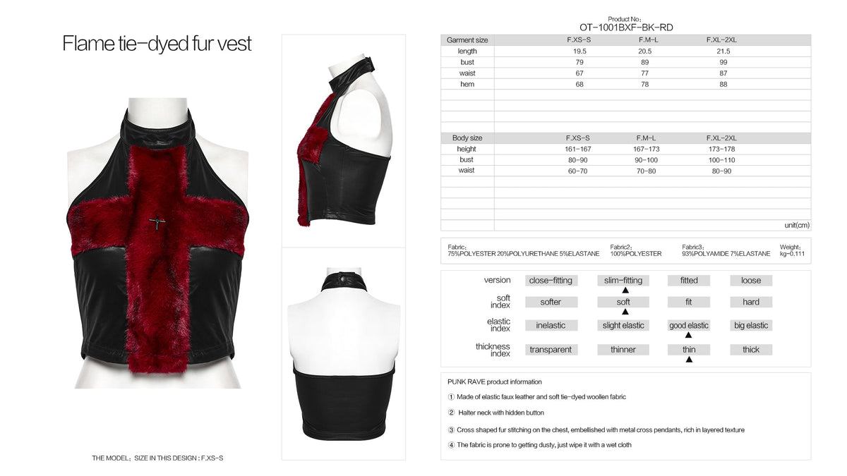Punk Rave Valora Cross Fur Halter Top in Crimson
