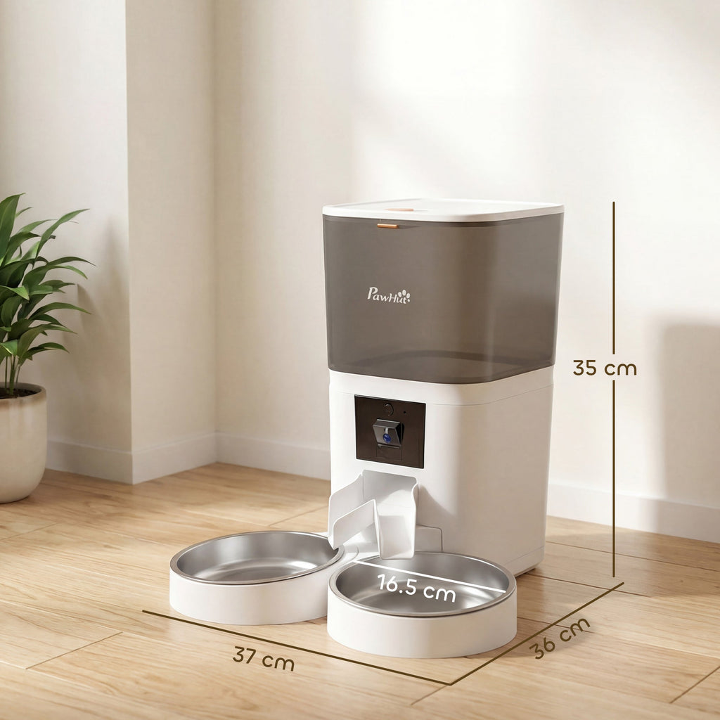 PawHut Automatic Cat Feeder for 2 Cats with HD Camera，2.4G & 5G WiFi Pet Food Dispenser 6L APP Control