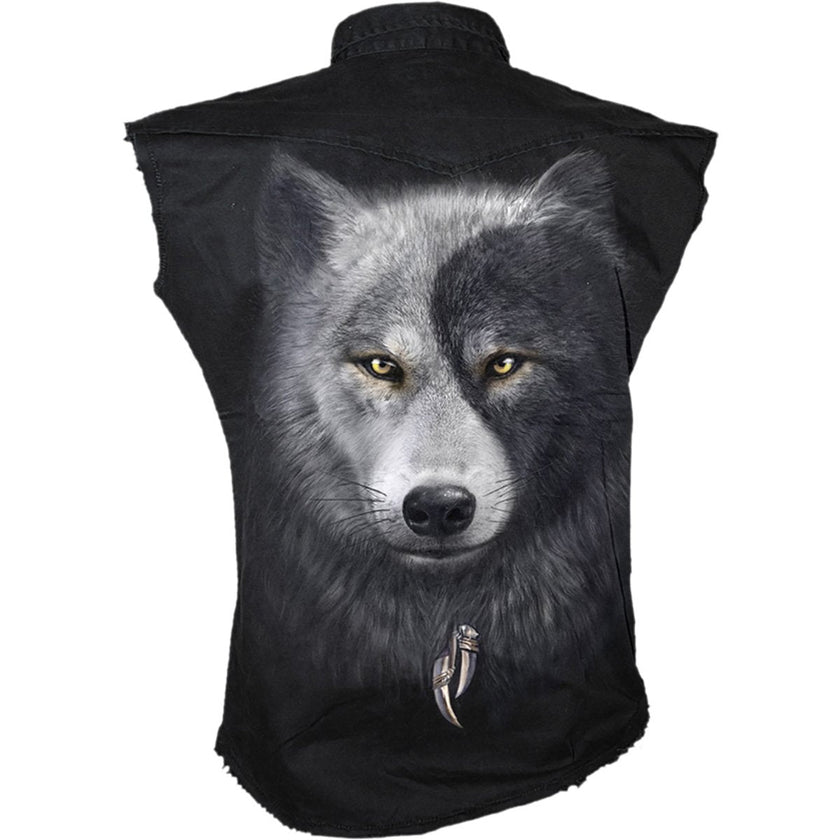 WOLF CHI - Sleeveless Stone Washed Worker Black
